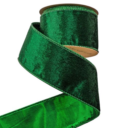 Green velvet ribbon with wire edge 63mm x 5m