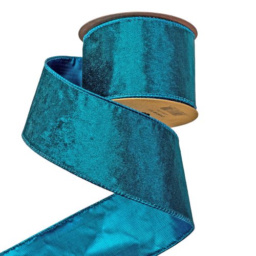 Blue velvet ribbon with wired edge 63mm x 5m