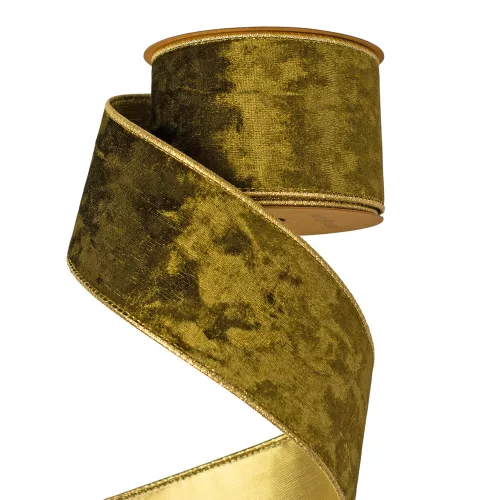 Moss Green Velvet Ribbon with Wired Edge, 63mm x 5m