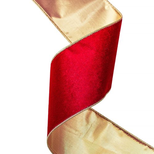 Piros-Arany bársony szalag drótos szegéllyel 100mm x 5m