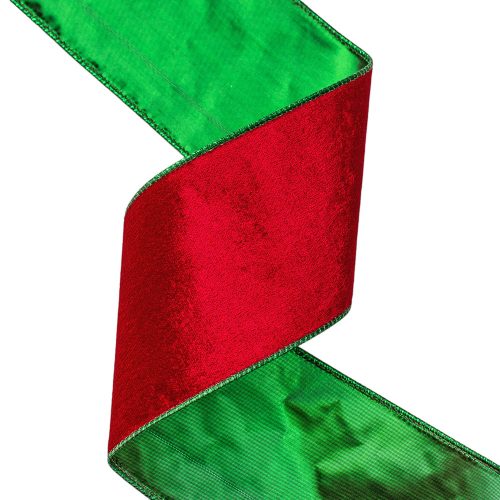 Piros-Zöld bársony szalag drótos szegéllyel 100mm x 5m