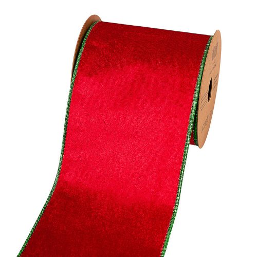 Red-Green velvet ribbon with wired edge 100mm x 5m