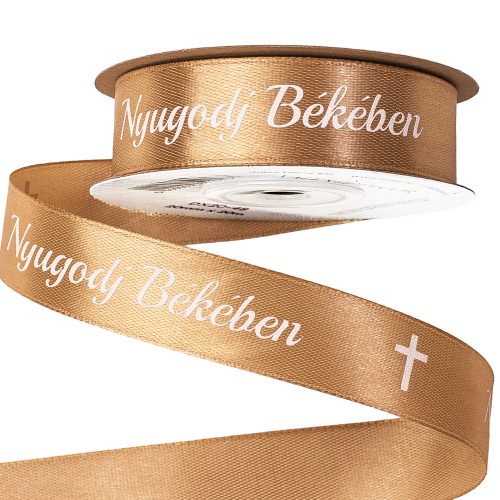 "Nyugodj Békében" inscription satin ribbon of grace 20mm x 20m - Gold brown