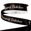 "Nyugodj Békében" inscription satin ribbon of grace 20mm x 20m - Black