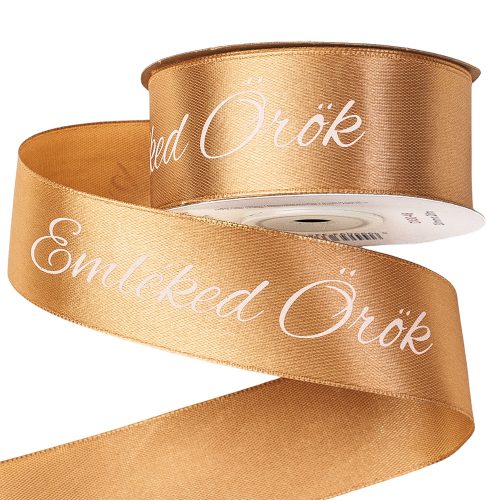 "Emléked Örök" inscription satin ribbon of grace 30mm x 20m - Gold brown