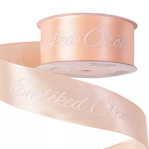 "Emléked Örök" feliratos szatén gyász szalag 30mm x 20m - Pezsgő