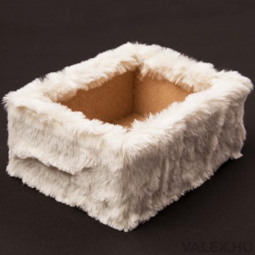 Furry wooden box base 15 x 12 x 6.5cm - Short haired ecru