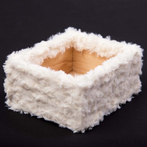 Furry wooden box base 15 x 12 x 6.5cm - Curly White
