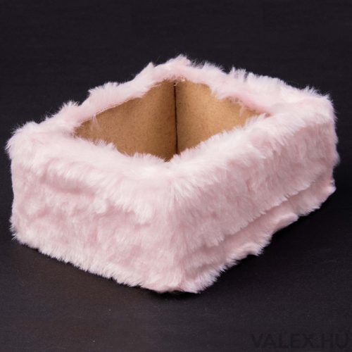 Furry  wooden box base 15 x 12 x 6.5cm - Soft Pink