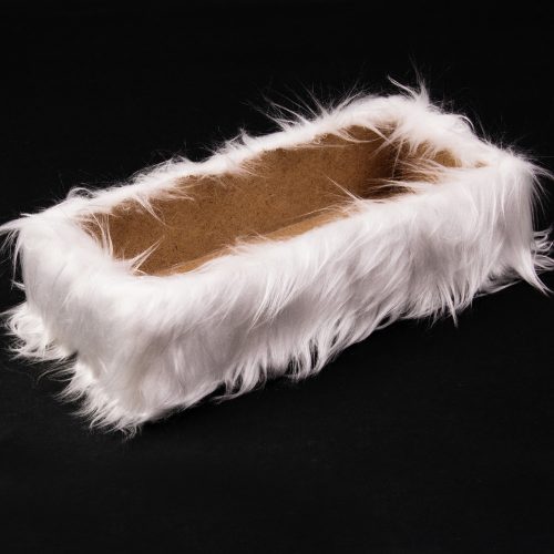 Furry wooden box base 29 x 13 x 6.5cm - Long haired white