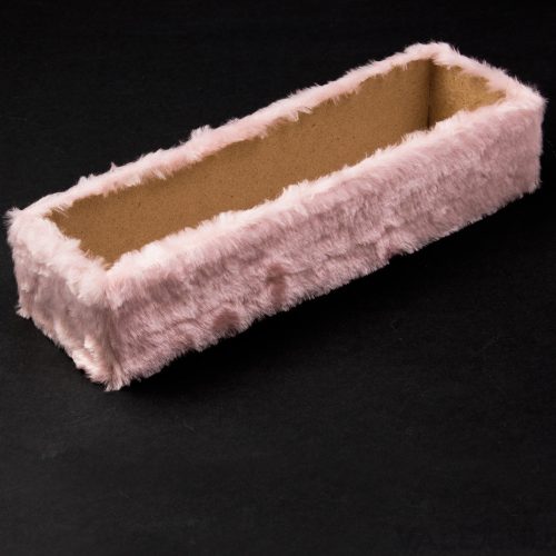 Szőrmés fa doboz alap 34 x 10 x 6.5cm - Púder rózsaszín