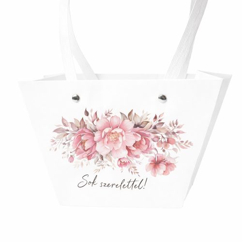 10db. "Sok szeretettel" feliratos virág táska 20(h) x 12(sz) x 12(m) cm