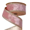 Rózsaszín bársony szalag csillogó szélekkel, drótos szegéllyel 38mm x 5m