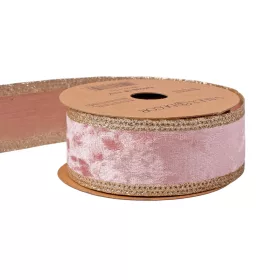   Rózsaszín bársony szalag csillogó szélekkel, drótos szegéllyel 38mm x 5m