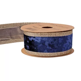   Királykék bársony szalag csillogó szélekkel, drótos szegéllyel 38mm x 5m