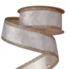 Pezsgő színű bársony szalag csillogó szélekkel, drótos szegéllyel 38mm x 5m