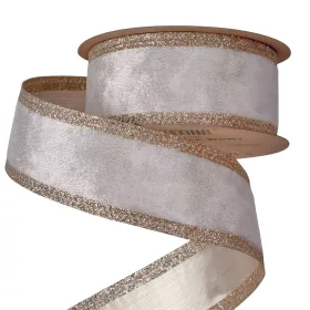   Pezsgő színű bársony szalag csillogó szélekkel, drótos szegéllyel 38mm x 5m