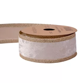   Pezsgő színű bársony szalag csillogó szélekkel, drótos szegéllyel 38mm x 5m