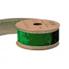 Sötétzöld bársony szalag csillogó szélekkel, drótos szegéllyel 38mm x 5m