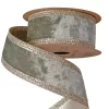 Zsályazöld bársony szalag csillogó szélekkel, drótos szegéllyel 38mm x 5m