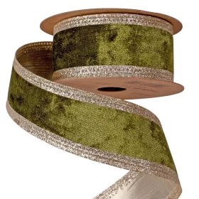  Mohazöld bársony szalag csillogó szélekkel, drótos szegéllyel 38mm x 5m