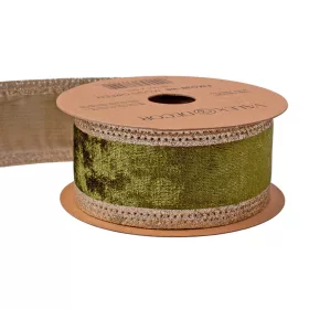   Mohazöld bársony szalag csillogó szélekkel, drótos szegéllyel 38mm x 5m