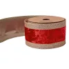 Piros bársony szalag csillogó szélekkel, drótos szegéllyel 63mm x 5m