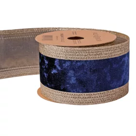   Királykék bársony szalag csillogó szélekkel, drótos szegéllyel 63mm x 5m