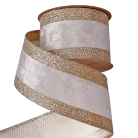   Pezsgő színű bársony szalag csillogó szélekkel, drótos szegéllyel 63mm x 5m