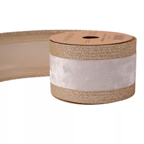   Pezsgő színű bársony szalag csillogó szélekkel, drótos szegéllyel 63mm x 5m