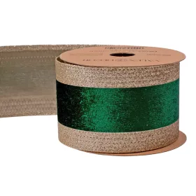   Sötétzöld bársony szalag csillogó szélekkel, drótos szegéllyel 63mm x 5m #2