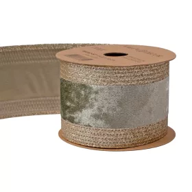  Zsályazöld bársony szalag csillogó szélekkel, drótos szegéllyel 63mm x 5m