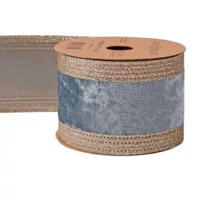   Égkék bársony szalag csillogó szélekkel, drótos szegéllyel 63mm x 5m