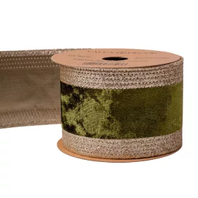   Mohazöld bársony szalag csillogó szélekkel, drótos szegéllyel 63mm x 5m