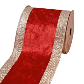   Piros bársony szalag csillogó szélekkel, drótos szegéllyel 100mm x 5m