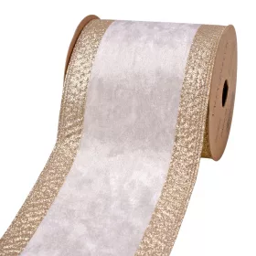   Pezsgő színű bársony szalag csillogó szélekkel, drótos szegéllyel 100mm x 5m