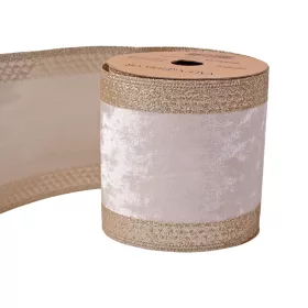   Pezsgő színű bársony szalag csillogó szélekkel, drótos szegéllyel 100mm x 5m