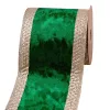 Sötétzöld bársony szalag csillogó szélekkel, drótos szegéllyel 100mm x 5m