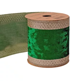   Sötétzöld bársony szalag csillogó szélekkel, drótos szegéllyel 100mm x 5m