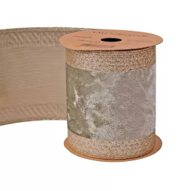   Zsályazöld bársony szalag csillogó szélekkel, drótos szegéllyel 100mm x 5m
