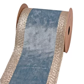   Égkék bársony szalag csillogó szélekkel, drótos szegéllyel 100mm x 5m