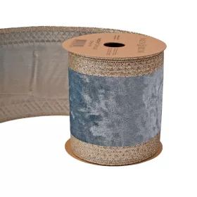   Égkék bársony szalag csillogó szélekkel, drótos szegéllyel 100mm x 5m