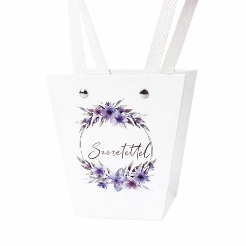 10db."Szeretettel" feliratos virág táska 12(h) x 12(sz) x 12.5(m) cm