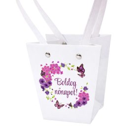   10db. "Boldog nőnapot!" feliratos virág táska 12(h) x 8(sz) x 12.5(m) cm