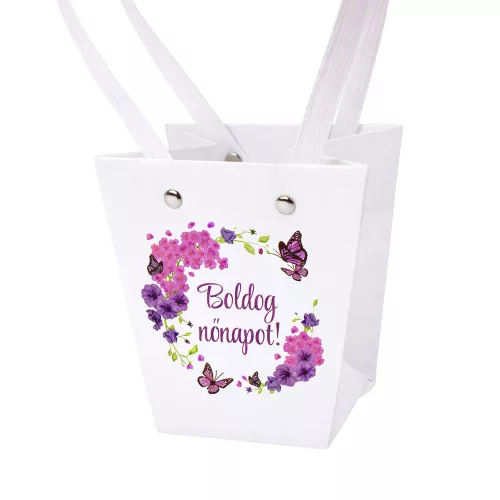 10 pcs. "Boldog nőnapot!" Flower Bag 12(h) x 8(w) x 12.5(d) cm
