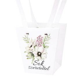   10db. "Sok szeretettel" feliratos virág táska 12(h) x 8(sz) x 12.5(m) cm