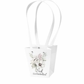   10db. "Sok szeretettel" feliratos virág táska 12(h) x 8(sz) x 12.5(m) cm