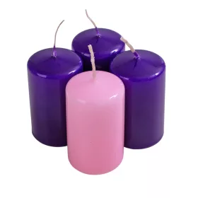   Adventi henger gyertya készlet, 7 x 4cm - Lakk 3 sötétlila, 1 rózsaszín