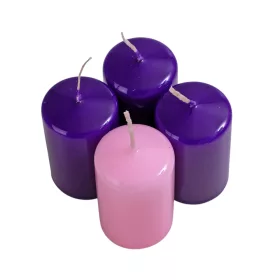   Adventi henger gyertya készlet, 7 x 4cm - Lakk 3 sötétlila, 1 rózsaszín