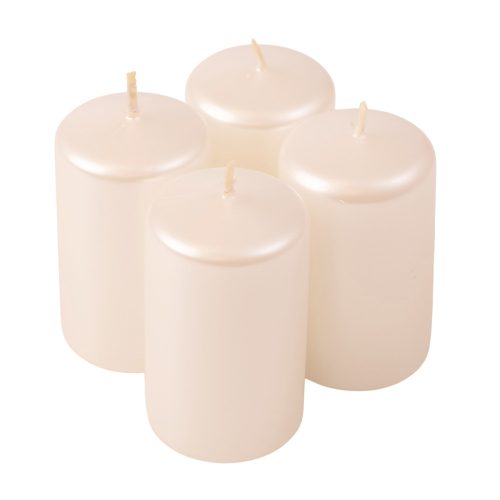 Adventi henger gyertya készlet, 7 x 4cm - Metál gyöngyház fehér